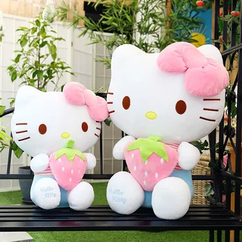 40Cm Sanrio Kawaii Morango Olá Kitty Bonito KT Gato de Pelúcia Brinquedos de Pelúcia de Animais de Pelúcia Bonecas de Presentes de natal para Meninas, Brinquedos para Meninas