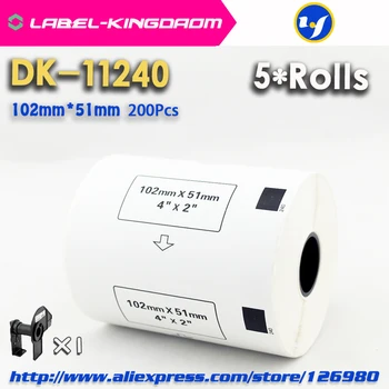 5 Recarga Rola Compatível DK-11240 Rótulo de 102mm*51mm 600Pcs Compatível Brother Impressora de etiquetas QL-1050/1060 Papel Branco DK-1240