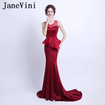 JaneVini Sexy Borgonha Vestidos De Noite 2019 Sereia Longo Senhoras Jantar Formal Vestidos De Cetim Abrir Novamente O Desgaste Do Partido Vestidos Largos