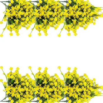 40 Cachos De Flores Artificiais Para Decoração Ao Ar Livre, Plástico Ao Ar Livre, Verde Arbustos E Decoração De Jardim (Amarelo)