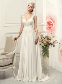 Simples blusa de Alças Chiffon Vestidos de Noiva Elegante e Boêmio Império Vestido de Noiva Branco/Marfim Vestido de Noiva de 2020
