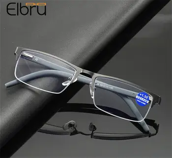 Elbru Anti-Luz azul Óculos de Leitura Homens Mulheres Metal Metade do Quadro de Negócio presbiopia Presbiopia Óculos Ópticos, Óculos +1~+4