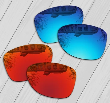 E. O. S 2 Pares de Gelo azul & Vermelho Fogo Espelho Polarizada de Substituição de Lentes para Oakley Elmont L Óculos de sol