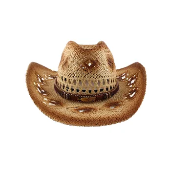 O verão masculino de tinta spray jeans feminina exterior, chapéu, protetor solar viseira oco chapéu de cowboy ocidental ampla curling unisex pac