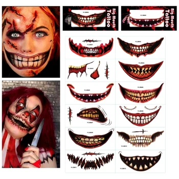 12pcs de Halloween Tatuagens Temporárias de Palhaço Assustador Boca Etiqueta da Tatuagem para a Festa Adereços Horror Cosplay Traje de Maquiagem, Adereços