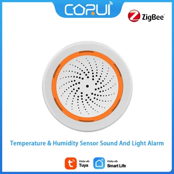 CoRui Tuya Zigbee Smart Sensor De Temperatura E Umidade + Luz E Som De Alarme De Combinação Inteligente De Ligação Zigbee Hub Necessário