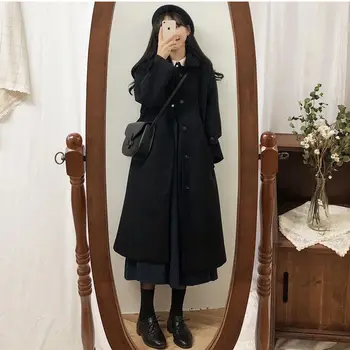 Mulheres Casaco de Inverno coreano Moda Longo Revestido de Espessamento de Lã Casaco de Inverno para Mulheres Casaco Preto Harajuku meio Comprimento de Casaco de Lã
