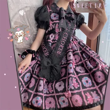 Japonês Estilo Gótico Punk Meninas Anime Coelho Vestido De Lolita Op Verão Harajuku Cosplay Op Vestidos De Festa Do Chá