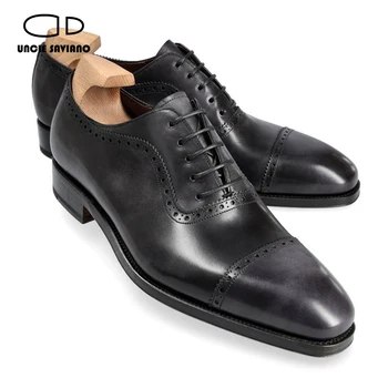 Tio Saviano Oxford Homens Sapatos Brogue De Luxo Designer De Couro Genuíno Partido Sapato Artesanal Moda Casamento Melhor Homem Vestido De Sapatos