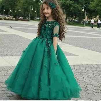 Bonito Verde Esmeralda Concurso Pincess Flor Vestidos Da Menina De Vestido De Baile Bebê Meninas De Aniversário, Festa De Casamento, Vestidos De Trajes Personalizados