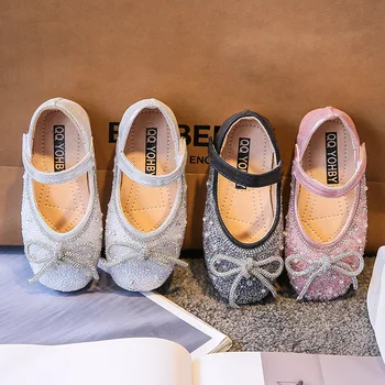 CAPSELLA CRIANÇAS Outono Princesa Sapatos de Couro Meninas Diamante Sapatos Arco Nó de Água Broca coreano Sapatos dos Alunos Sapatos Casuais 21-36