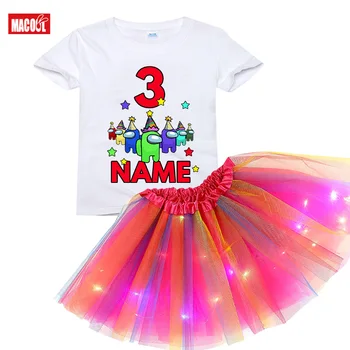 Aniversário de Meninas Tutu Conjunto de Vestido da Menina de Camisa Personalizada do NOME de Crianças Vestido de Festa de Luz de Natal Personalizado Princesa Vestido de Roupas de Menina