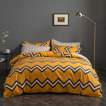 Evich Breve Fundo Amarelo com Preto e Branco Padrão Ondulado lençol Fronha Única cama de Casal Queen-Size Artigo