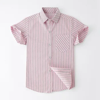 Crianças rapazes de camisa de verão nova algodão de manga curta, com gola de camisa listrada criança grande virgem camisa de 4 a 12 anos