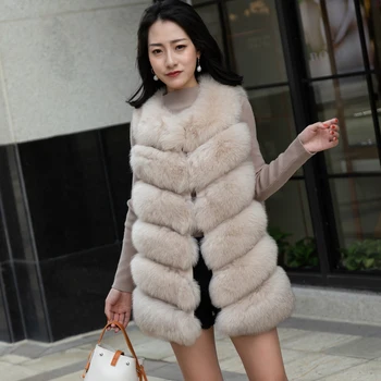 As mulheres Roupas de Inverno Aquecido Real Fox Colete de pelo de Casacos coreano Vintage Elegante Coletes Outono Jaqueta casaco Manteau Femme Hiver ZL603