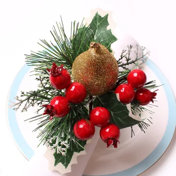 8pcs/monte Natal de paz frutas anel de guardanapo de simulação de resina de pêra anel de guardanapo vermelho avelã festa de área de trabalho anel de guardanapo