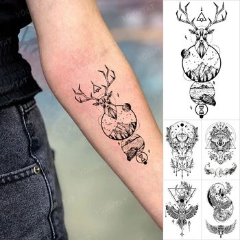 Impermeável Da Etiqueta Temporária Tatuagem Veado Lobo, Águia, Animal De Pulso Volta Realista Tatto Corpo Arte Falsa Tatoo Mulheres Homens