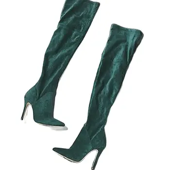 Estique o tecido sobre o joelho botas de salto alto de mulheres sexy dedo apontado pista coxa botas altas de moda longas botas