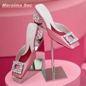 Strass Nó Quadrado, as Mulheres formam a Muler Novo Sólido de Luxo Exclusivo Decoração de Cristal de Calcanhar Sexy de 3-5cm Calcanhar Sapatos Sólidos