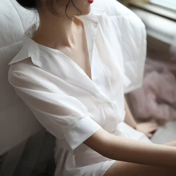Novo Sexy de Pijama Mulheres de Verão, Camisas de Chiffon Longo coreano Camisas Perspectiva Vestido de Roupão de banho Nightdress do Conjunto de