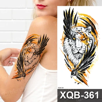 Tigre tatuagem temporária animal rei leão gato aves flor tatoo temporária à prova d'água para meninas homens mulheres braço barriga tatuagem manga