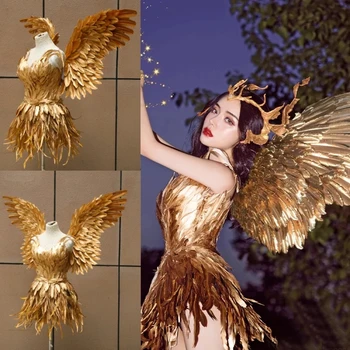 Sexy Fairy Anjo De Trajes Cosplay De Ouro De Penas De Asas De Fada Festa Vitoriana Vestido De Princesa Menina Para O Halloween