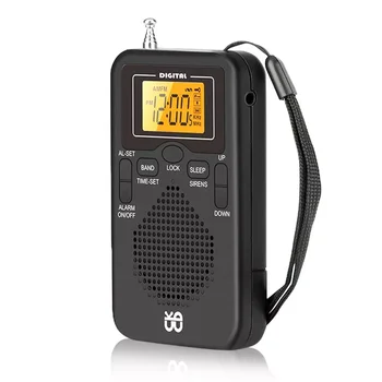 Portátil Mini Rádio AM FM Portátil de Dupla Banda Estéreo Bolso Receptor de Rádio com Display de LED de alto-Falante do Alarme do Relógio de Bolso de Rádio