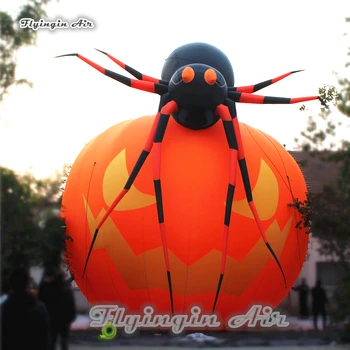Personalizado 6m de Altura Gigante Horrível Inflável de Abóbora Coberta com Aranha para o Exterior, Decoração de Halloween