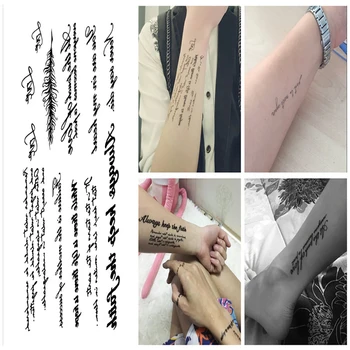 Descartáveis Fake Tattoo Adesivos Em Preto E Branco, Letras Em Inglês Personalidade Sânscrito Homens E Mulheres Temporária Impermeável Tatuagem