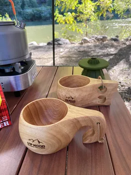 UPMOOD1 acampamento ao ar livre de madeira finlandesa xícara de café, copo de tromba de elefante copa de concha de tartaruga furo duplo copo de leite de copo