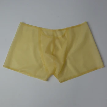 Sexy masculino de látex transparente shorts de borracha cueca cueca com codpiece e pênis buraco de látex shorts, calças