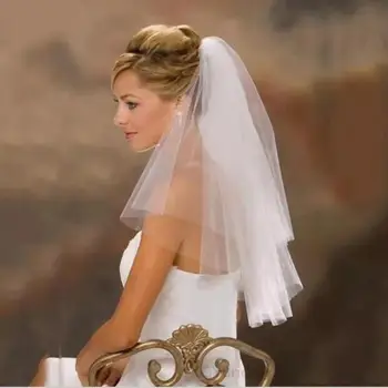 Branco Marfim Curto Véus de Noiva 2021 Barato Acessórios do Casamento Velo de Noiva Tule Macio Véu de Noiva