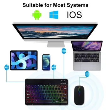 10 Polegadas, Teclado, Mouse Conjunto Portátil sem Fio, Teclado, Mouse RGB Retroiluminado compatível com Bluetooth para Pad Laptop Tablet