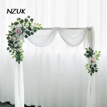NZUK Casamento Romântico Jardim Arco de Casa, Decoração de Quarto 2 pçs Branco Rosa Flores Artificiais Conjunto de Pendurar a Guirlanda Falso Plantas