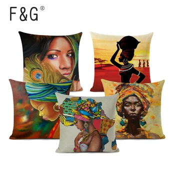 Africana Personagem Pintura A Óleo Capa De Almofada Nação Africana Mulheres Decorativos Fronha De Linho Do Travesseiro Coverfor A Decoração Home