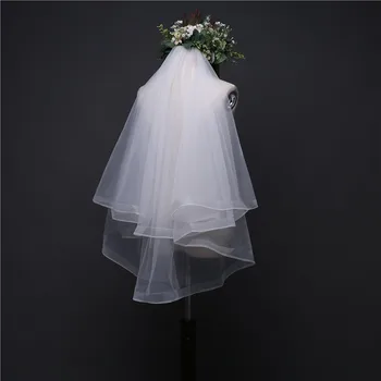 Elegante Véus de Noiva 2 camadas Com Pente de Corte de Borda Suave Véu de Noiva Acessórios do Casamento Veu de Noiva