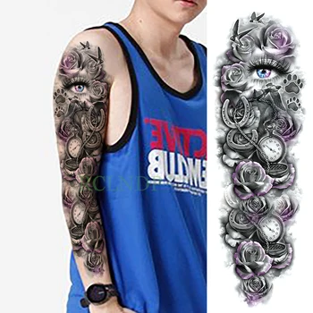 Impermeável da Etiqueta Temporária Tatuagem de olho rosa relógio de aves braço completo de tamanho grande falso tatto grande flash de tatoo sleeve para homens, mulheres, menina