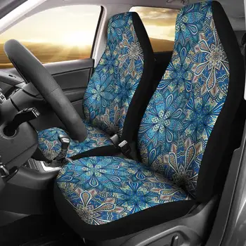 Azul Floral Mandalas Assento De Carro Par De Cobre, 2 Assento Dianteiro, Cobre, Protetor De Assento De Carro, Carro Acessórios