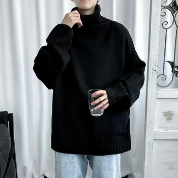 Preto Camisola Homens De Inverno Sweatwer Cor Sólida Suéter De Grandes Dimensões Homens De Vestuário De Moda Coreano Moda 2021 Tendências