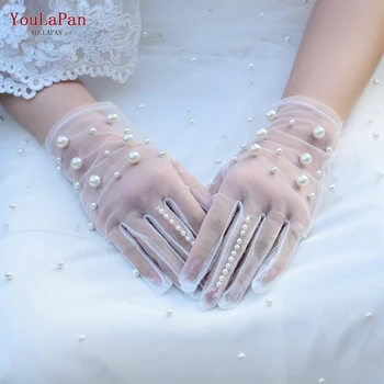 YouLaPan M05 1pc Curto de Noiva, Luvas Brancas de Gaze Fina Renda Dedos de Luvas com a mão Frisada Mulheres Garota Acessórios do Casamento