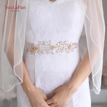 YouLaPan SH236-G Cintos de Noiva com Strass Ouro de Casamento de Cristal Correia Embelezado Cinto Mulheres Cinto Skinny de Noiva Correia