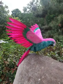 grande simulação de cor-de-rosa&verde papagaio de brinquedo espuma e peles asas do papagaio boneca de presente sobre 42x60cm 3003