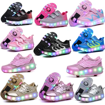 Duas Rodas Luminosas Tênis de Luz Led Rolo de Sapatos de Skate para Crianças Led Sapatos de Meninos Meninas rapazes raparigas Sapatos de Luz Com rodas de Sapato