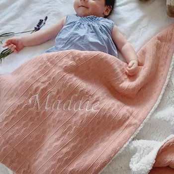 Luxo o Nome Personalizado do Bebê Cobertor Pom Pom de Lã Macia Envoltório para recém-nascidos, chá de Bebê de Presente Personalizado Bordado Nome do Cobertor