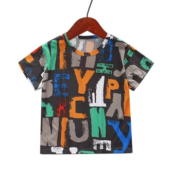 Moda Streetwear Estilo de Verão Crianças Tops Roupas 2-10T Letra Imprimir Baby T-shirts Elasticidade do Material de Meninos e Meninas Tees