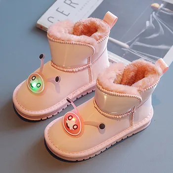 Inverno do Bebê Curto, Ankle Boots Crianças, Meninos e Meninas de Peles e Sapatos de Pelúcia para Crianças dos desenhos animados de Calçado Impermeável Exterior