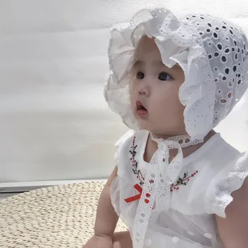 Cekcya Bebê Meninas de Renda Chapéus Estilo coreano de Fotografia de Recém-nascido Adereços de Flores Bonnet Batismo Chapéu do Garoto, a Princesa Branca de Tampões de Algodão 0-3Y