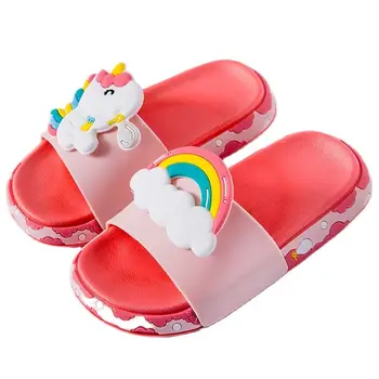 2021 de Verão para Crianças, Chinelos de quarto Para Meninos Meninas Sapatos Unicórnio PVC Flip-Flops Bebê Não Escorregar Praia de Sandálias de Miúdos para Casa de Banho
