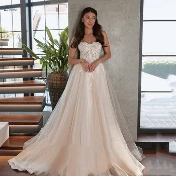 LAYOUT NICEB Champanhe Vintage Vestidos de Noiva 2022 Apliques de Renda Querida Princesa Boho Casamento de Vestido de Noiva