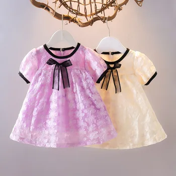 2022 Vestido de Meninas Novas Crianças do Verão do Algodão de mangas Curtas Vestido de Bebê Vestido de Princesa Lww10100